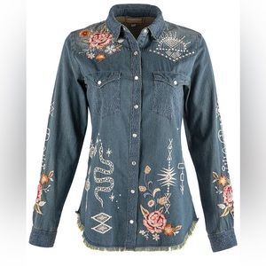 Johnny Was Umoya Frayed Western Shirt